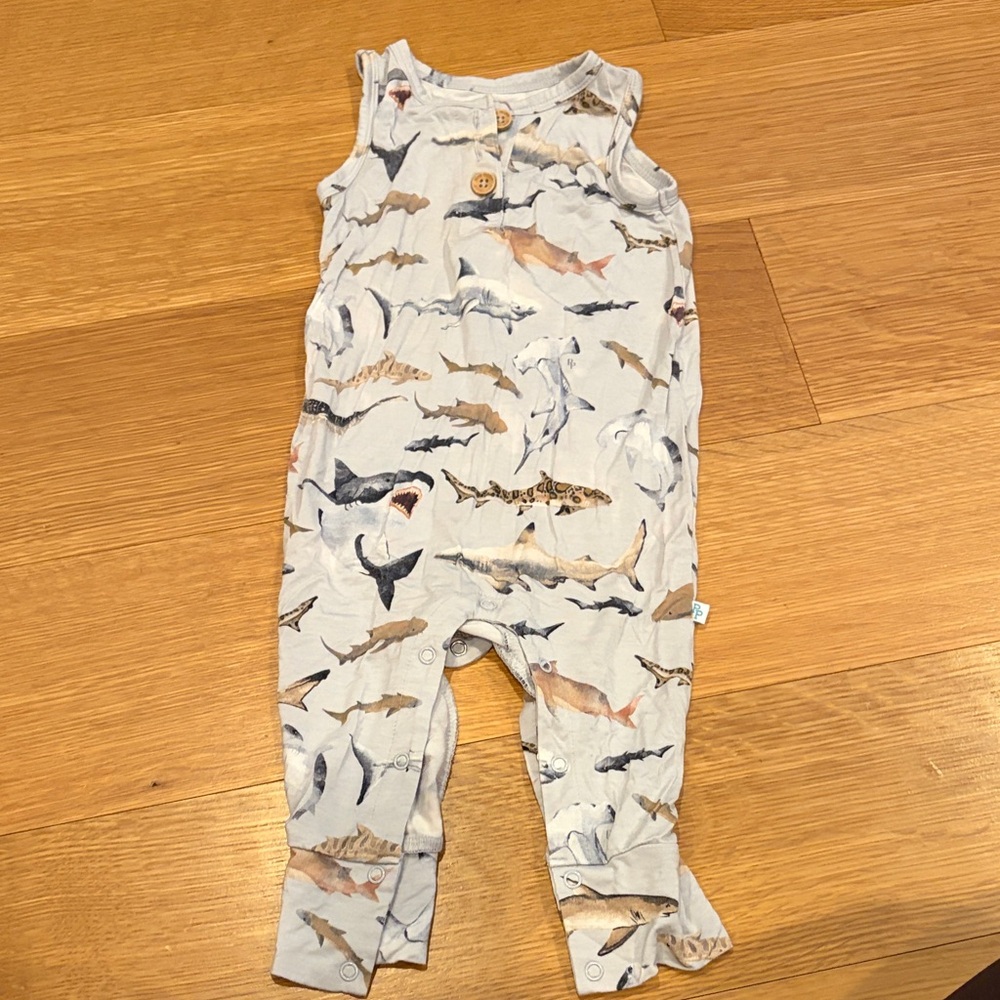 Shark Print Baby tank Romper
